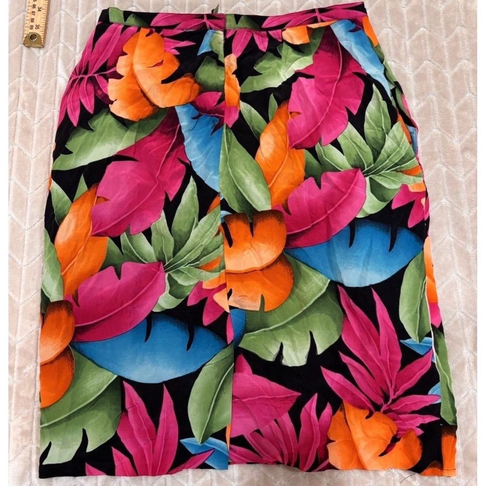 Dana Buchman Vintage 100% Silk Tropical Leaf Print Faux Wrap Skirt Size 10 Multi - Picture 8 of 13